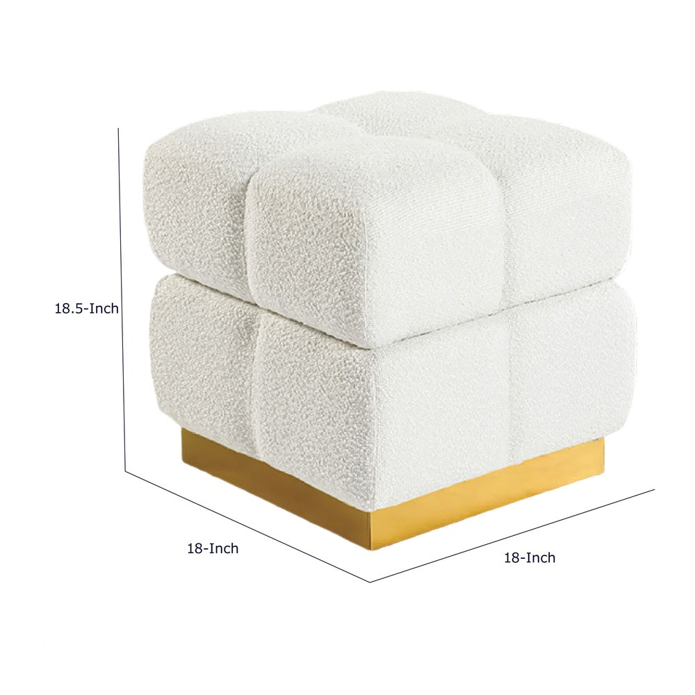 Anne Ottoman Stool with Storage | Gold Base | Beige Biscuit Tufted Fabric