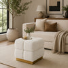 Anne Ottoman Stool with Storage | Gold Base | Beige Biscuit Tufted Fabric