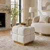 Anne Ottoman Stool with Storage | Gold Base | Beige Biscuit Tufted Fabric
