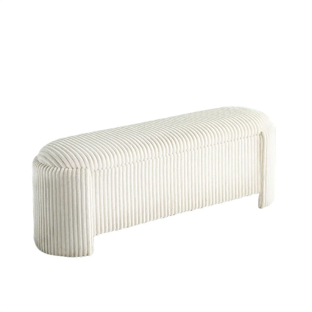 Greta Storage Bench with Ribbed Design | Hidden Storage | White Corduroy