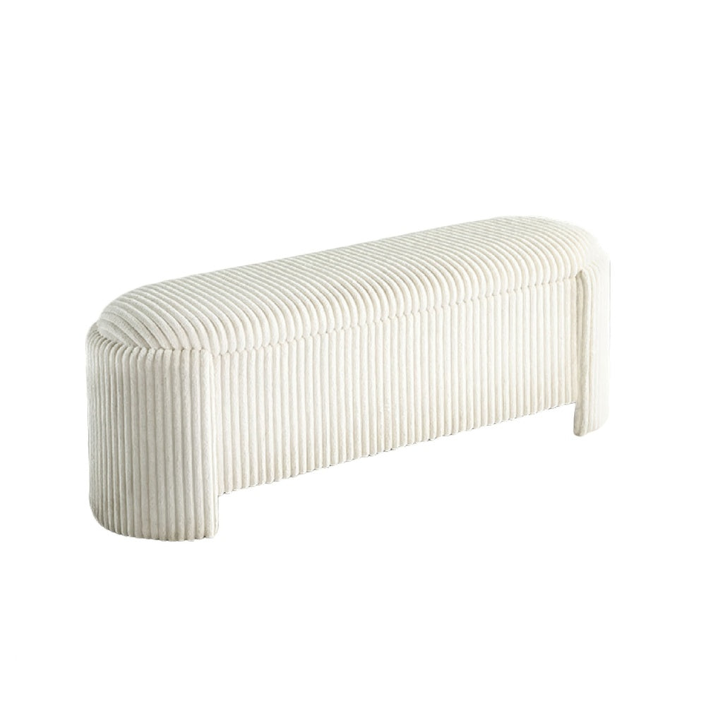 Greta Storage Bench with Ribbed Design | Hidden Storage | White Corduroy