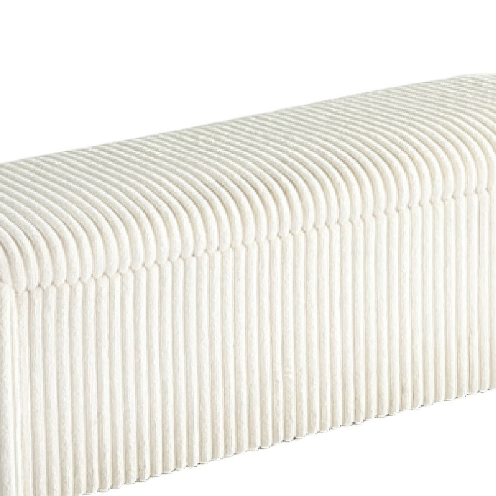 Greta Storage Bench with Ribbed Design | Hidden Storage | White Corduroy