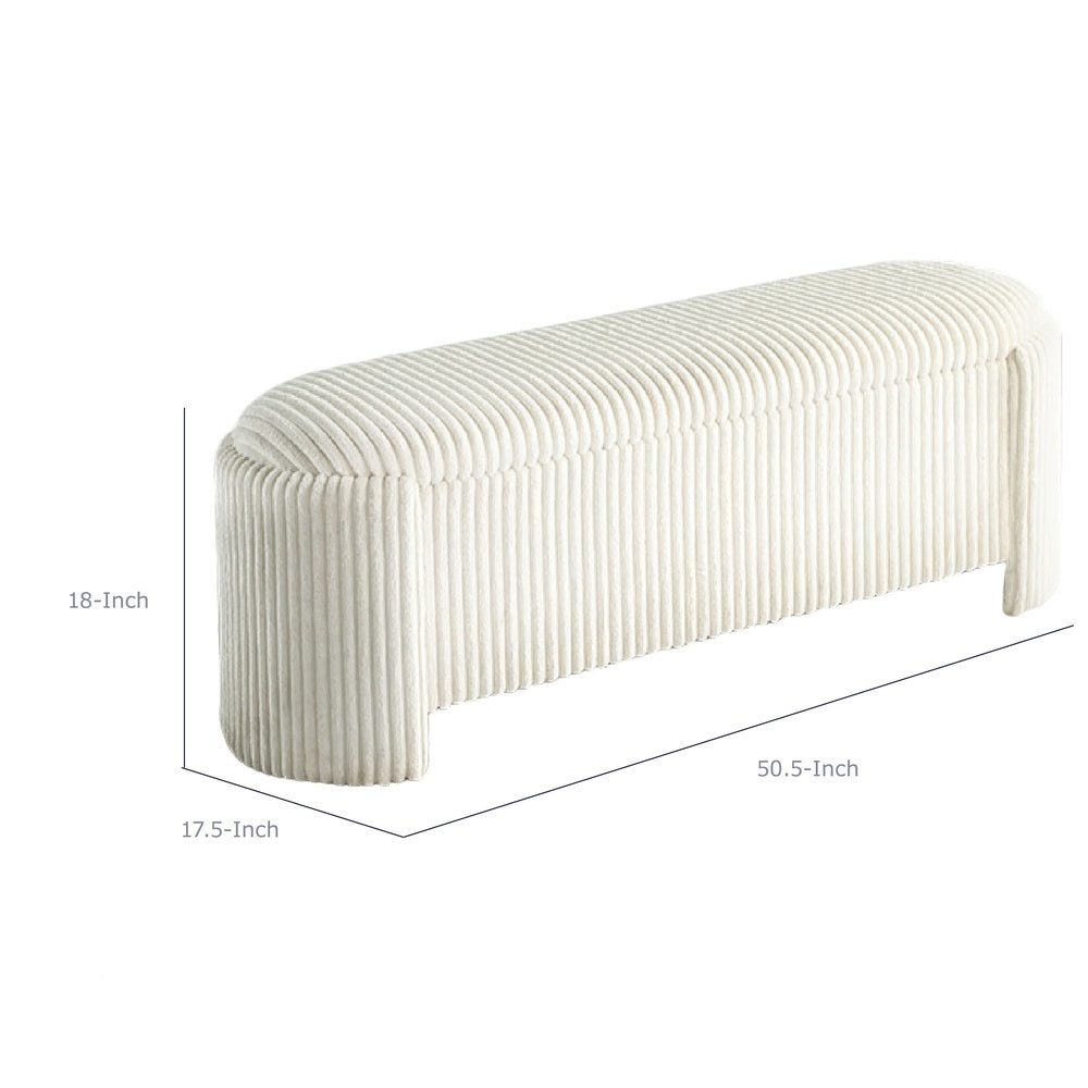 Greta Storage Bench with Ribbed Design | Hidden Storage | White Corduroy
