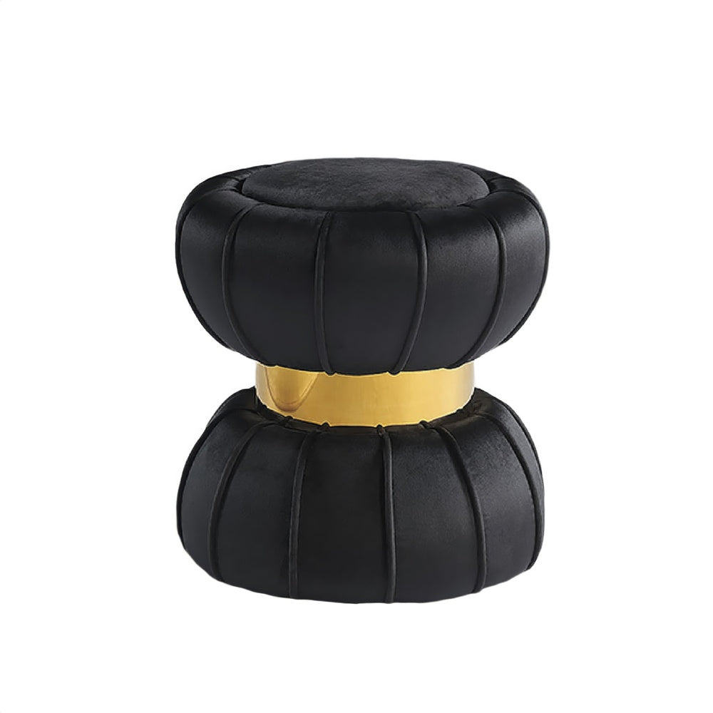 Penny Ottoman Stool with Gold Metal Trim | Bow-Tie Design | Black Velvet
