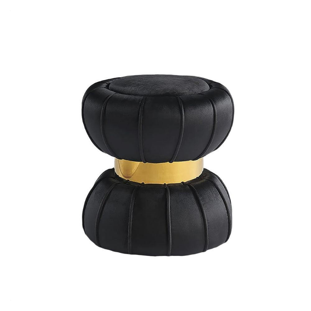 Penny Ottoman Stool with Gold Metal Trim | Bow-Tie Design | Black Velvet
