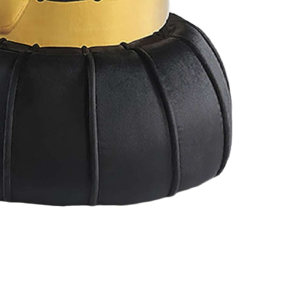Penny Ottoman Stool with Gold Metal Trim | Bow-Tie Design | Black Velvet