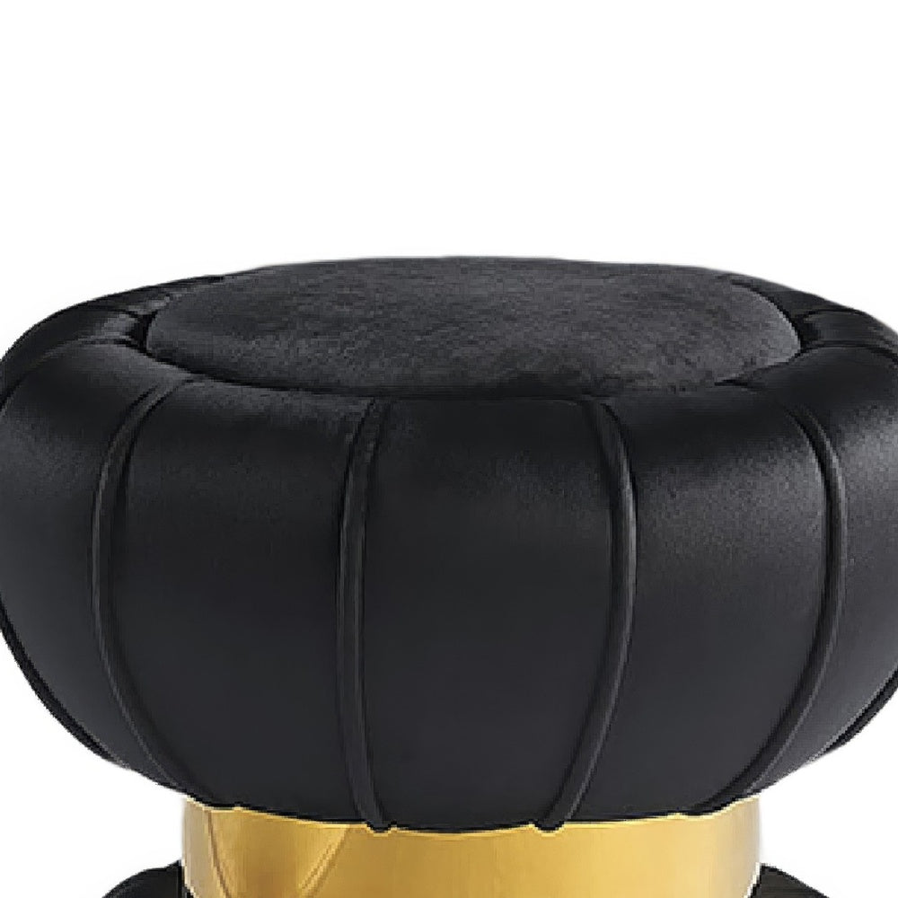 Penny Ottoman Stool with Gold Metal Trim | Bow-Tie Design | Black Velvet
