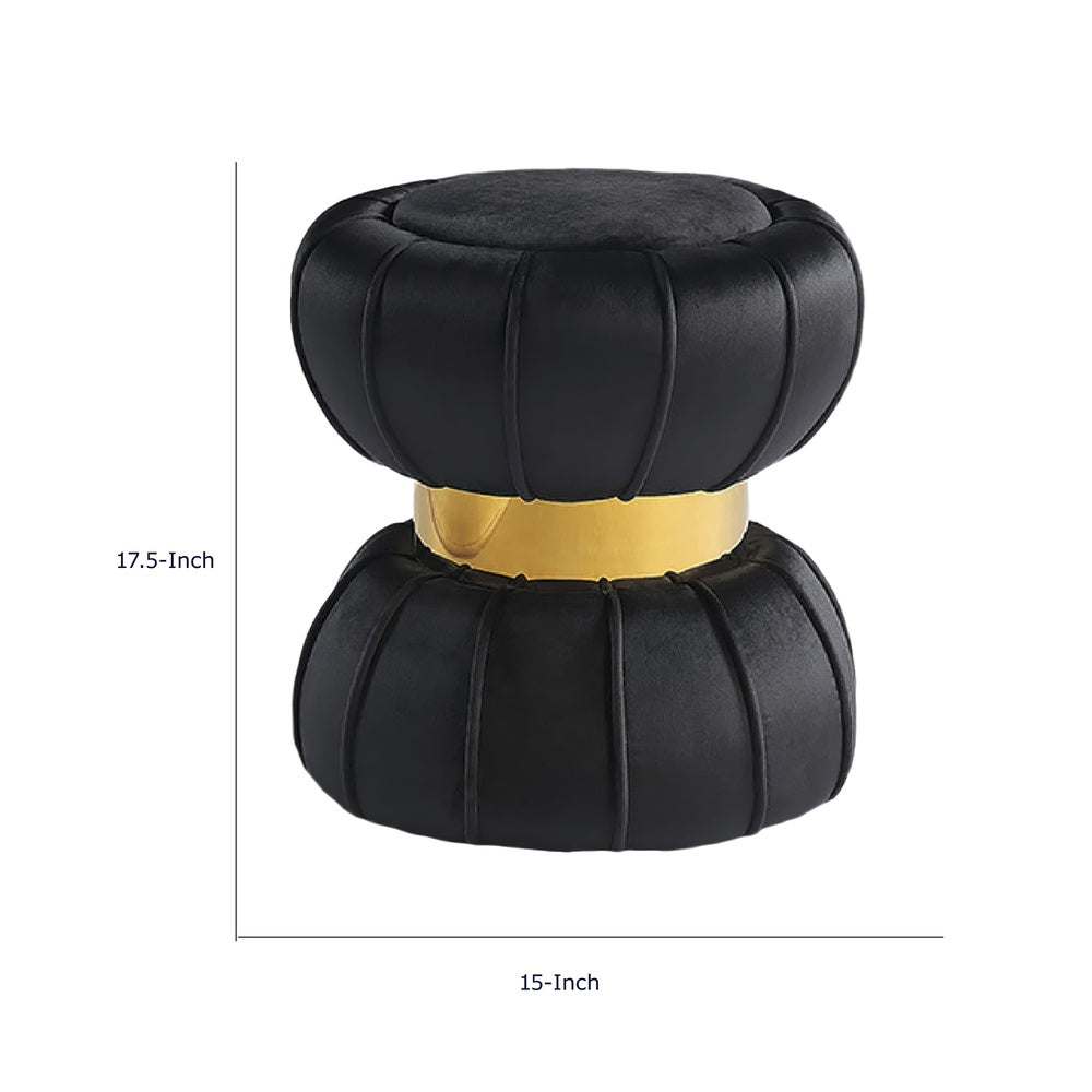 Penny Ottoman Stool with Gold Metal Trim | Bow-Tie Design | Black Velvet