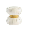 Penny Ottoman Stool with Gold Metal Trim | Bow-Tie Design | White Velvet