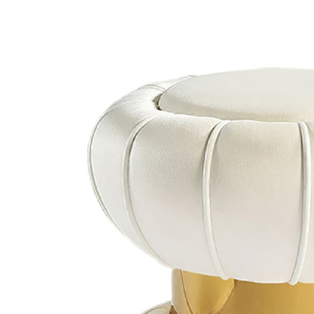 Penny Ottoman Stool with Gold Metal Trim | Bow-Tie Design | White Velvet
