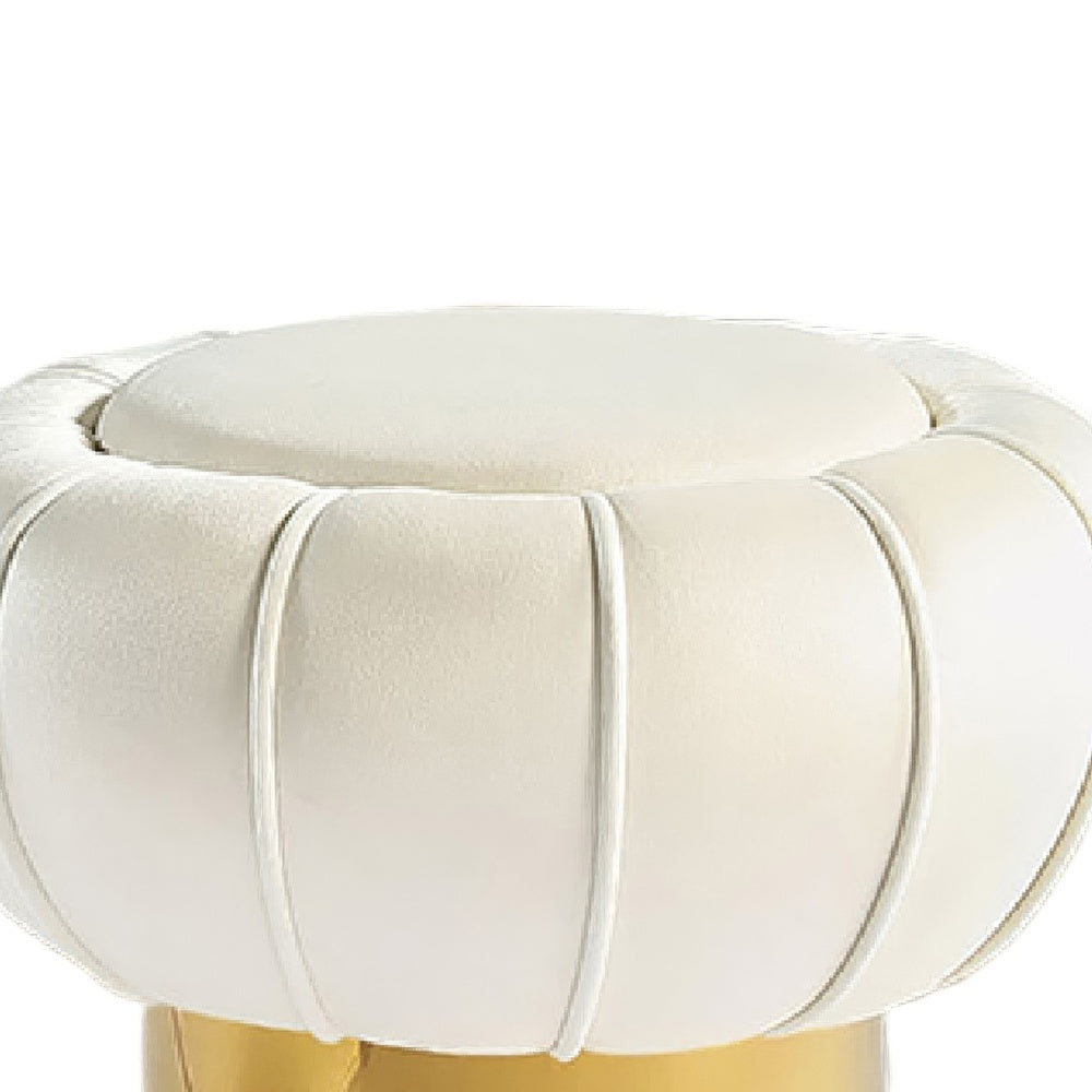 Penny Ottoman Stool with Gold Metal Trim | Bow-Tie Design | White Velvet