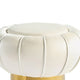 Penny Ottoman Stool with Gold Metal Trim | Bow-Tie Design | White Velvet