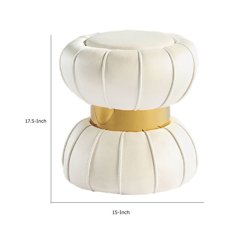 Penny Ottoman Stool with Gold Metal Trim | Bow-Tie Design | White Velvet