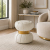 Penny Ottoman Stool with Gold Metal Trim | Bow-Tie Design | White Velvet