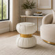 Penny Ottoman Stool with Gold Metal Trim | Bow-Tie Design | White Velvet