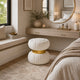 Penny Ottoman Stool with Gold Metal Trim | Bow-Tie Design | White Velvet