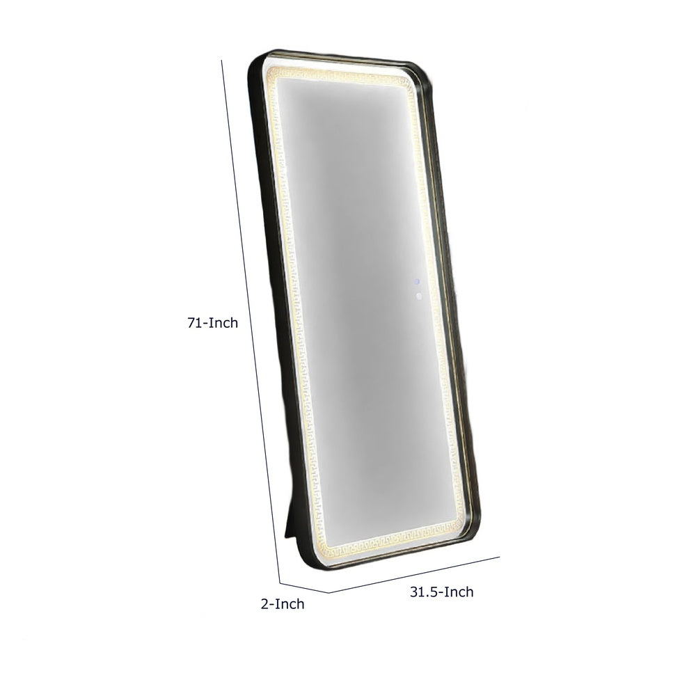 Madie Floor Mirror with LED Lights | Bluetooth Speaker | Black Metal 32x71