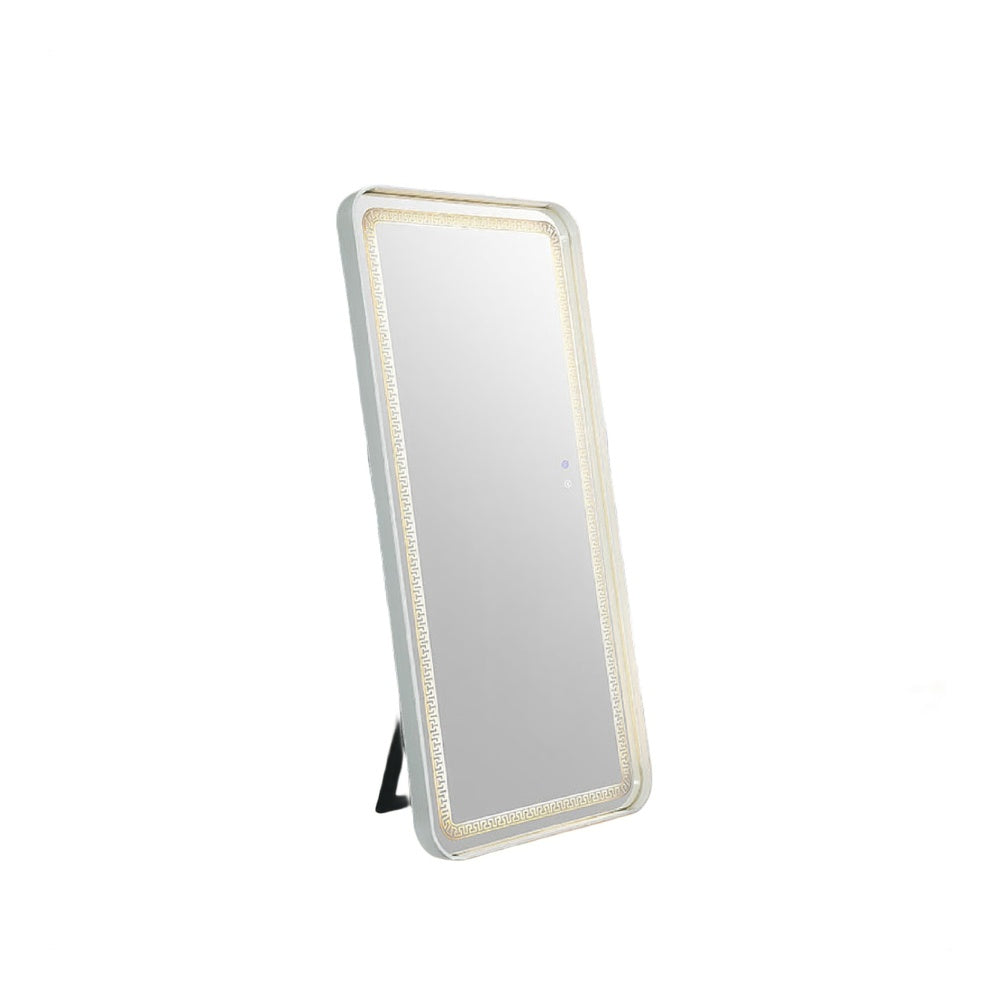 Madie Floor Mirror with LED Lights | Bluetooth Speaker | White Metal 32x71