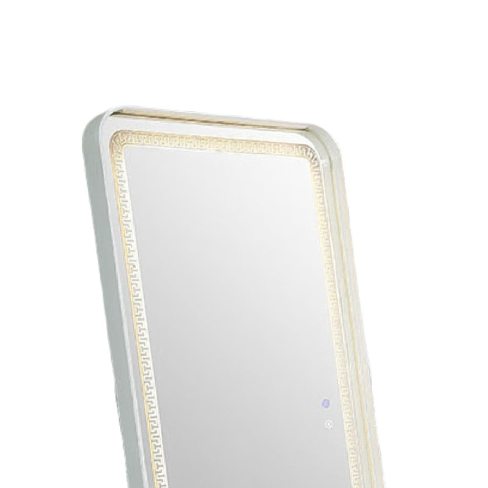 Madie Floor Mirror with LED Lights | Bluetooth Speaker | White Metal 32x71