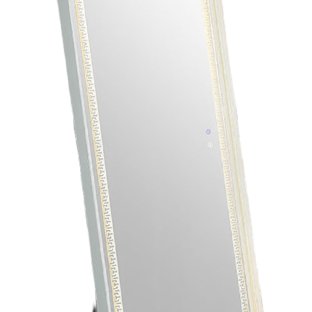 Madie Floor Mirror with LED Lights | Bluetooth Speaker | White Metal 32x71