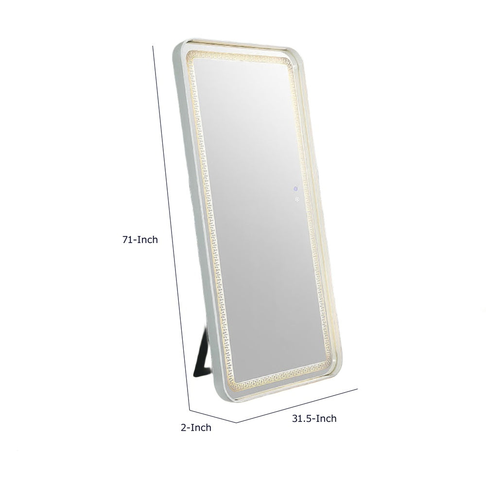 Madie Floor Mirror with LED Lights | Bluetooth Speaker | White Metal 32x71