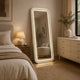 Madie Floor Mirror with LED Lights | Bluetooth Speaker | White Metal 32x71