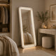 Madie Floor Mirror with LED Lights | Bluetooth Speaker | White Metal 32x71