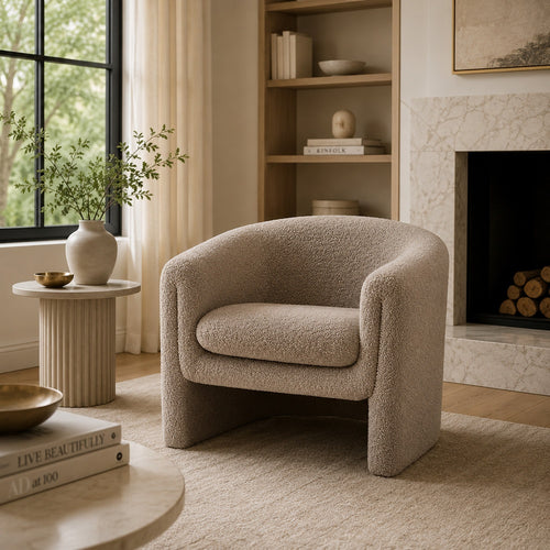 Danie Accent Armchair with U-Shaped Frame | Mushroom Boucle Fabric