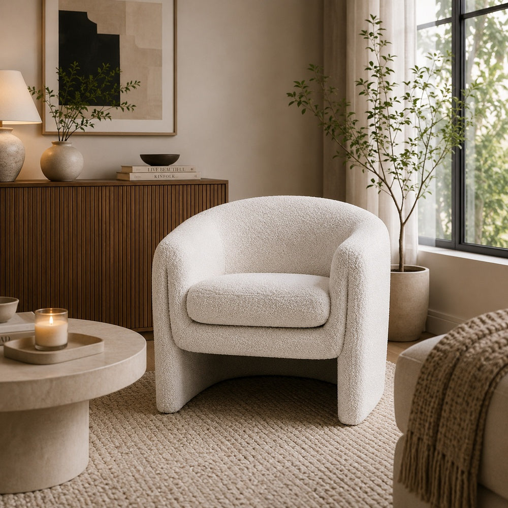 Danie Accent Armchair with U-Shaped Frame | White Boucle Fabric