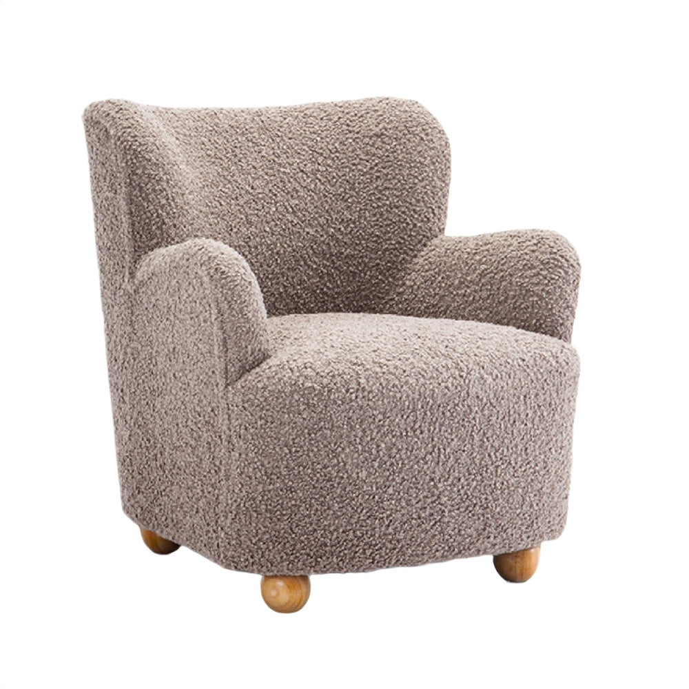 Mica Accent Chair with Sloped Arms | Wooden Ball-Feet | Mushroom Boucle