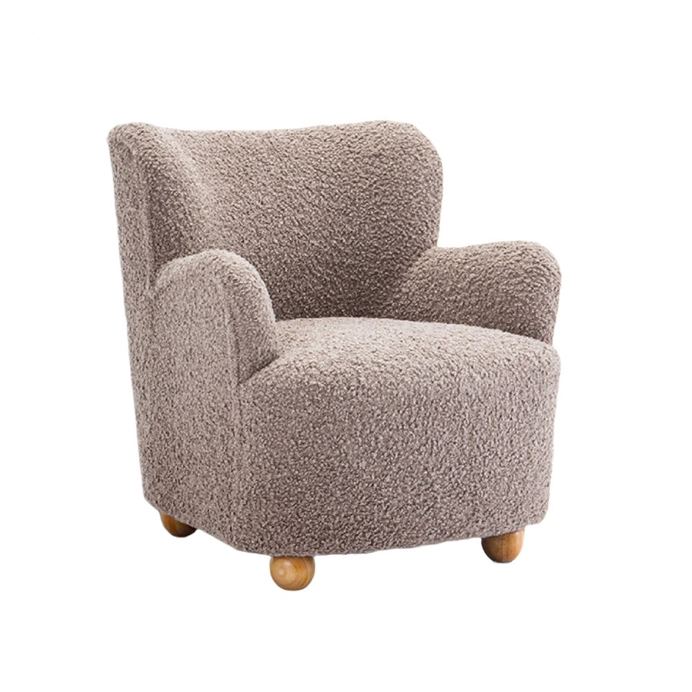 Mica Accent Chair with Sloped Arms | Wooden Ball-Feet | Mushroom Boucle