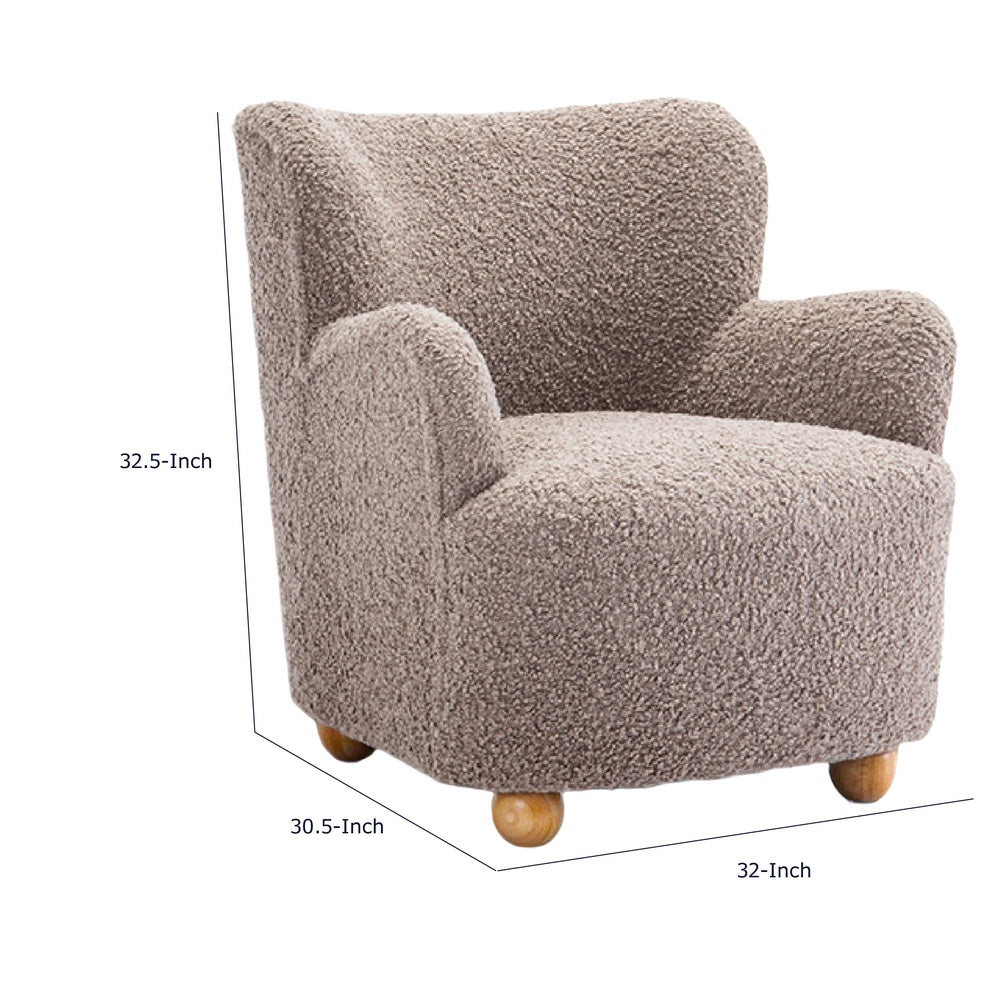 Mica Accent Chair with Sloped Arms | Wooden Ball-Feet | Mushroom Boucle