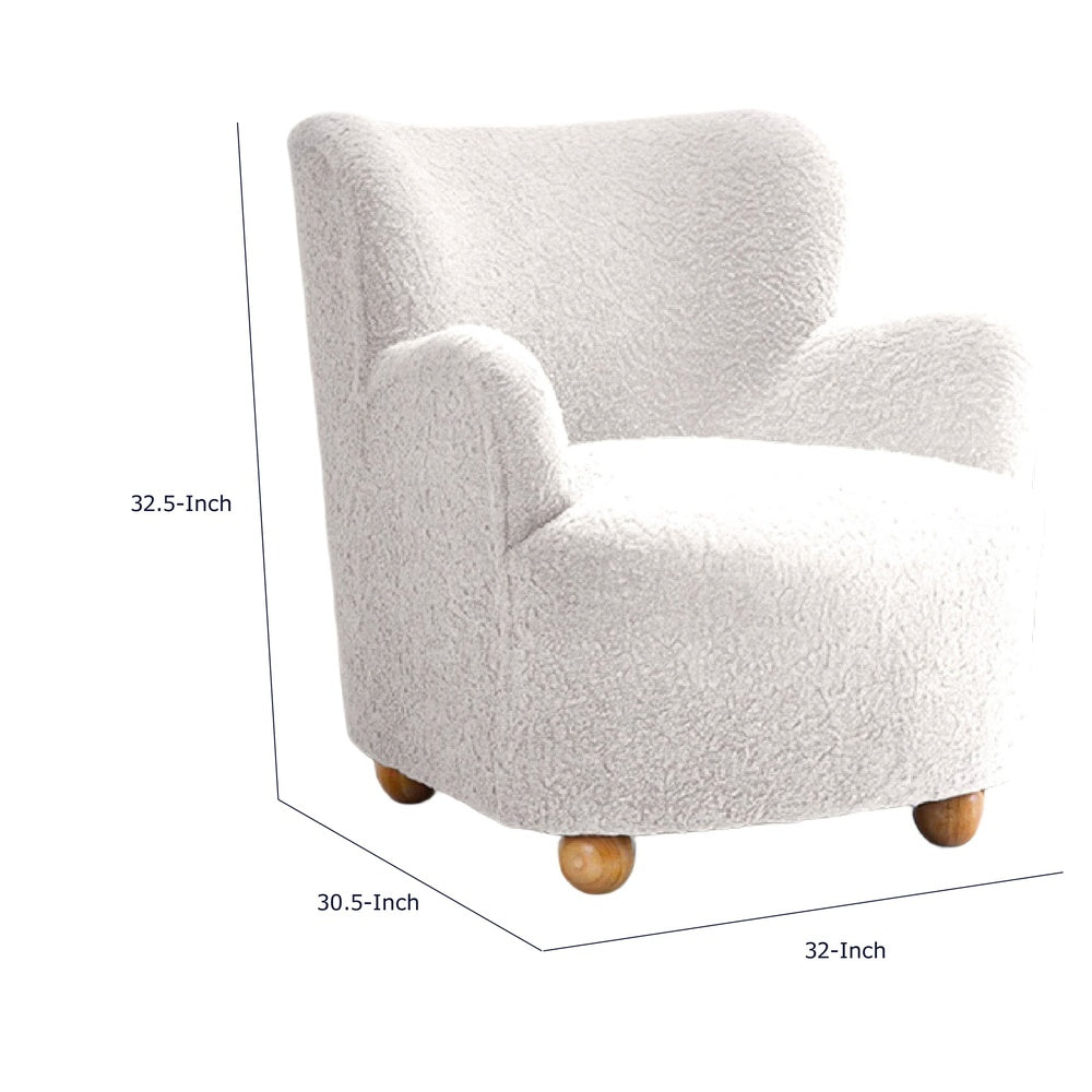 Mica Accent Chair with Sloped Arms | Wooden Ball-Feet | White Boucle