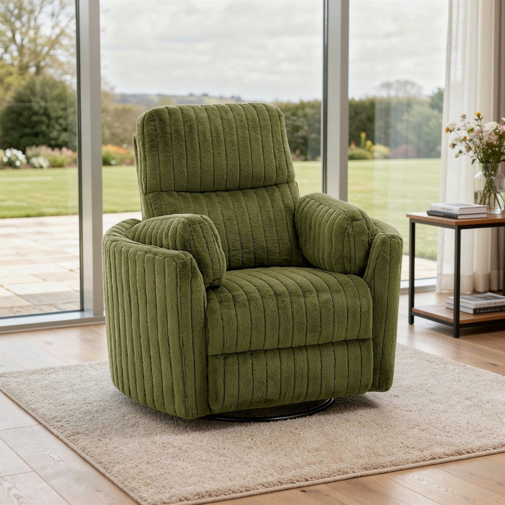 Bela Power Glider Recliner Swivel Chair | Eucalyptus Wood | Green Fabric