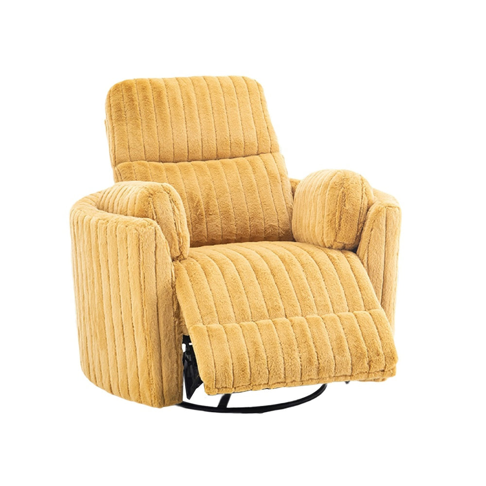 Bela Power Glider Recliner Chair with Swivel | Eucalyptus Wood | Yellow Fabric