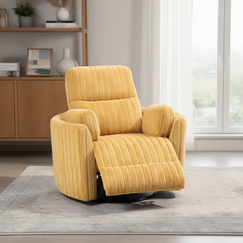 Bela Power Glider Recliner Chair with Swivel | Eucalyptus Wood | Yellow Fabric