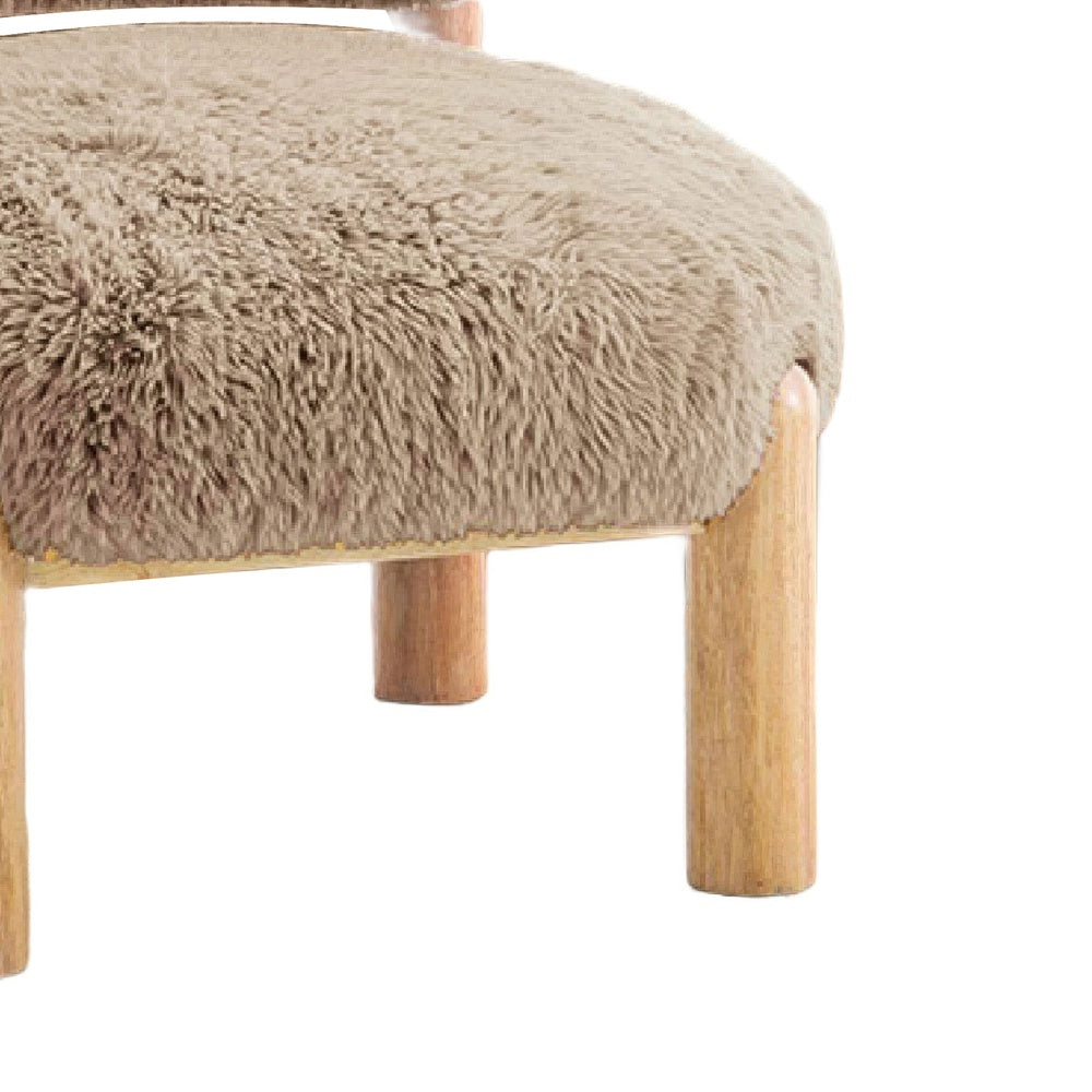 Alco Contoured Accent Chair with Natural Wood Legs | Mushroom Brown Faux Fur