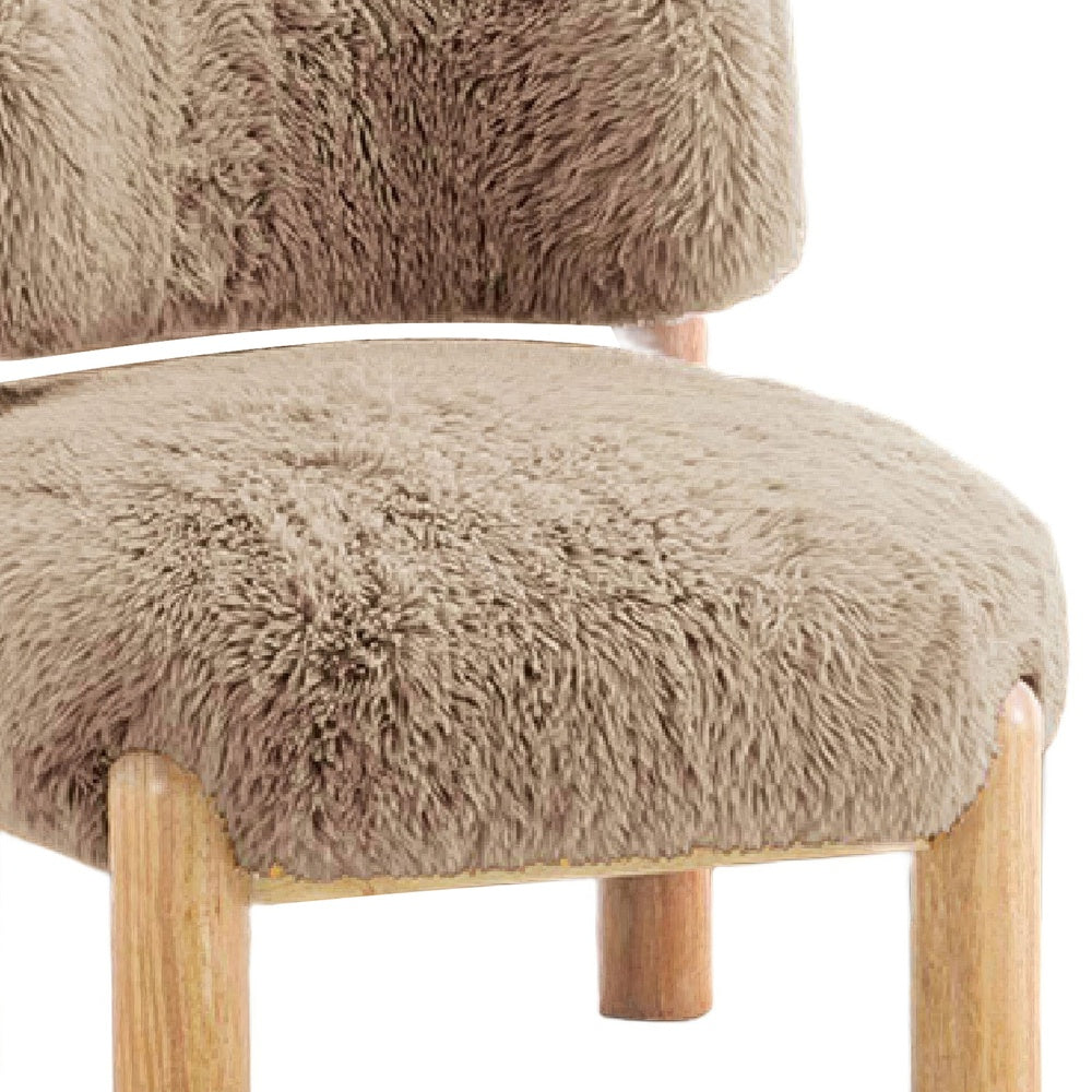 Alco Contoured Accent Chair with Natural Wood Legs | Mushroom Brown Faux Fur