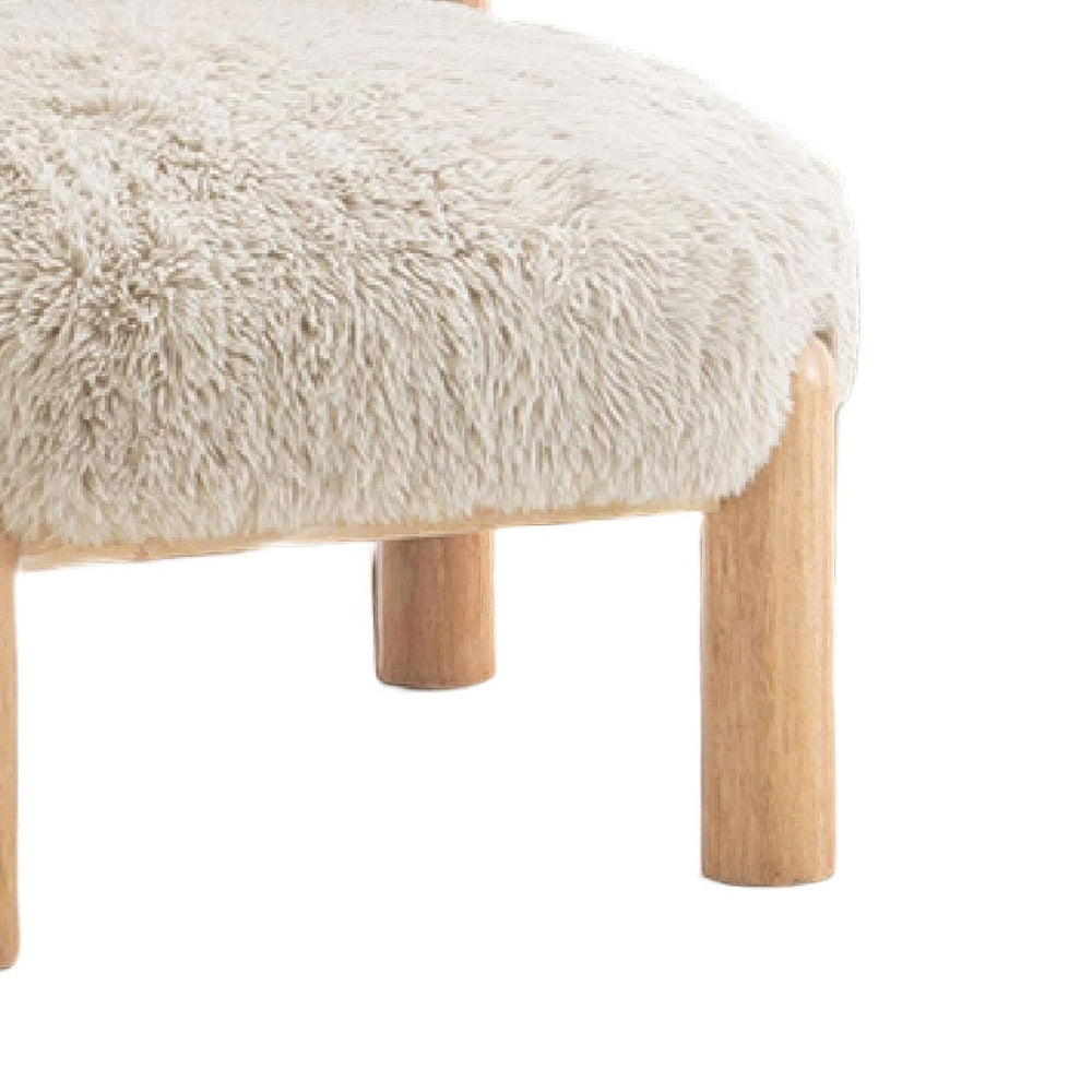 Alco Contoured Accent Chair with Natural Wood Legs | Taupe Brown Faux Fur