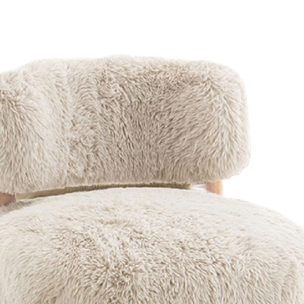 Alco Contoured Accent Chair with Natural Wood Legs | Taupe Brown Faux Fur