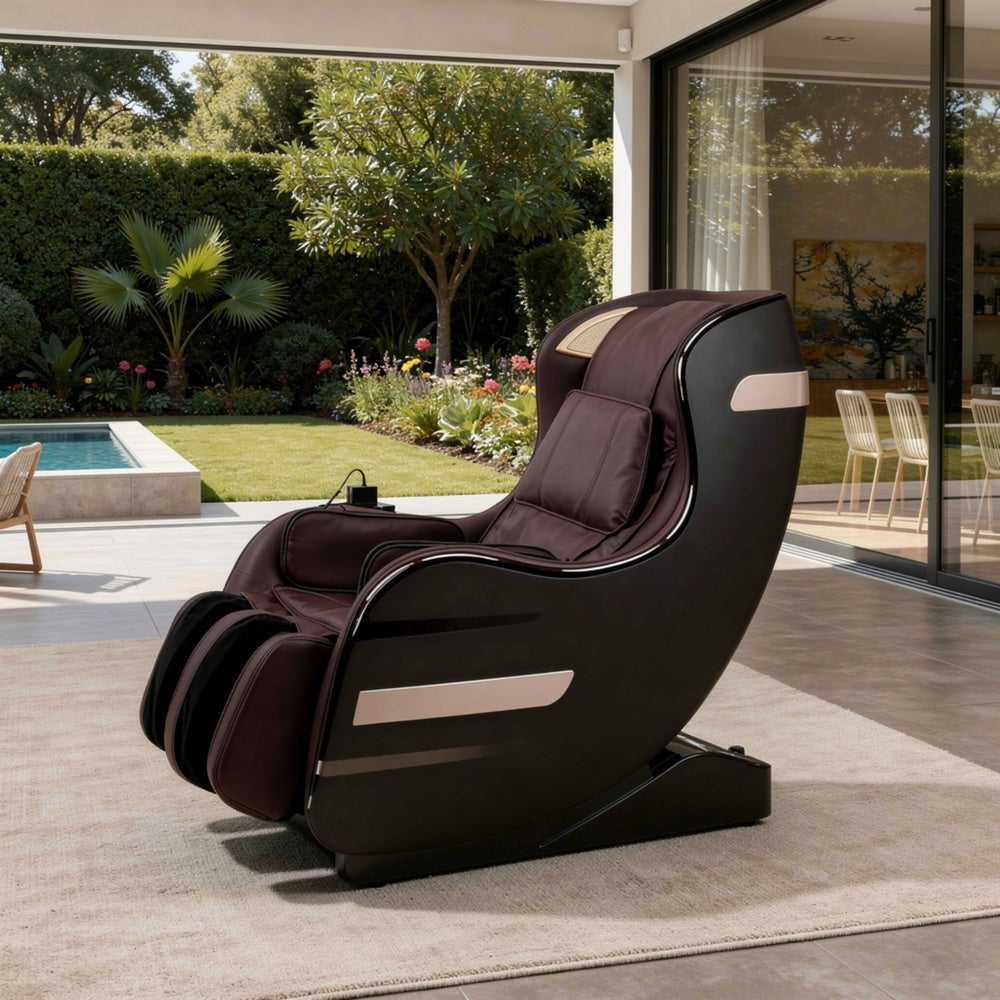 Marty 7 Modes Massage Chair with 3D Back Roller | Brown Faux Leather