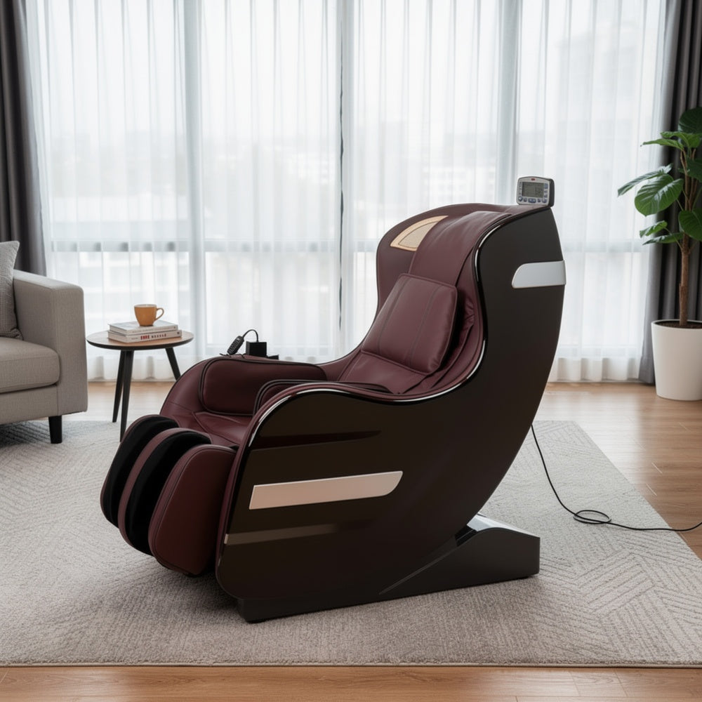 Marty 7 Modes Massage Chair with 3D Back Roller | Brown Faux Leather