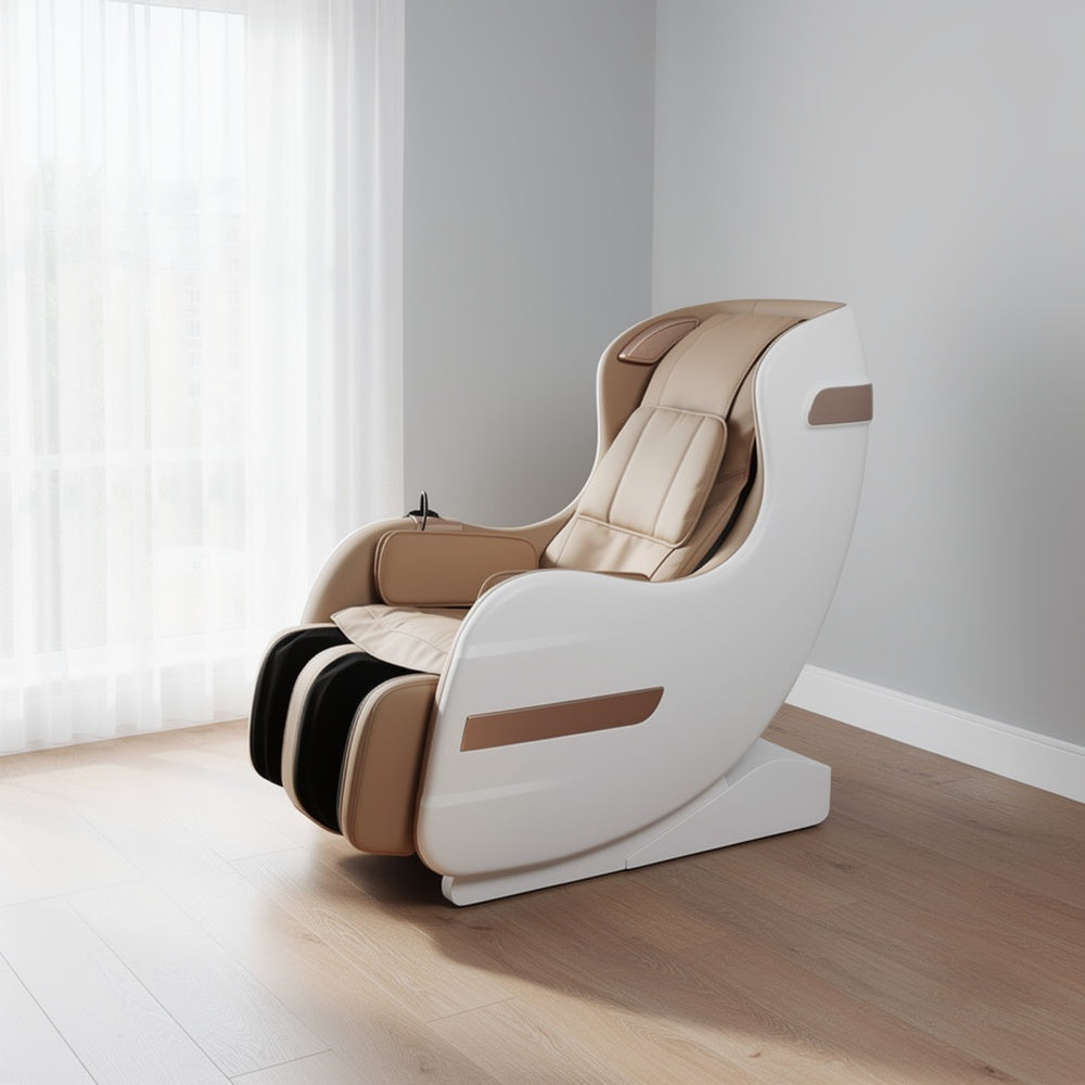 Marty 7 Modes Massage Chair with 3D Back Roller | Beige Faux Leather