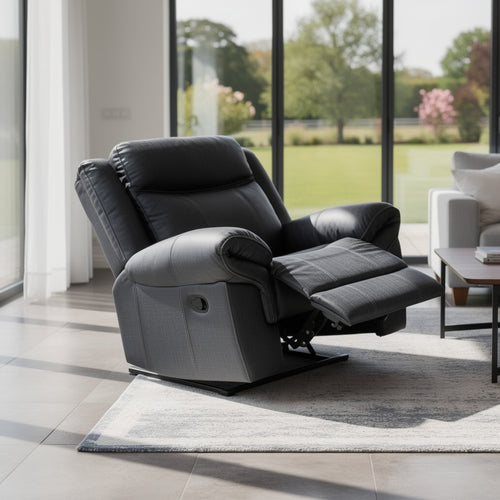 Arisa Manual Glider Recliner Chair with Solid Wood Frame | Black Faux Leather