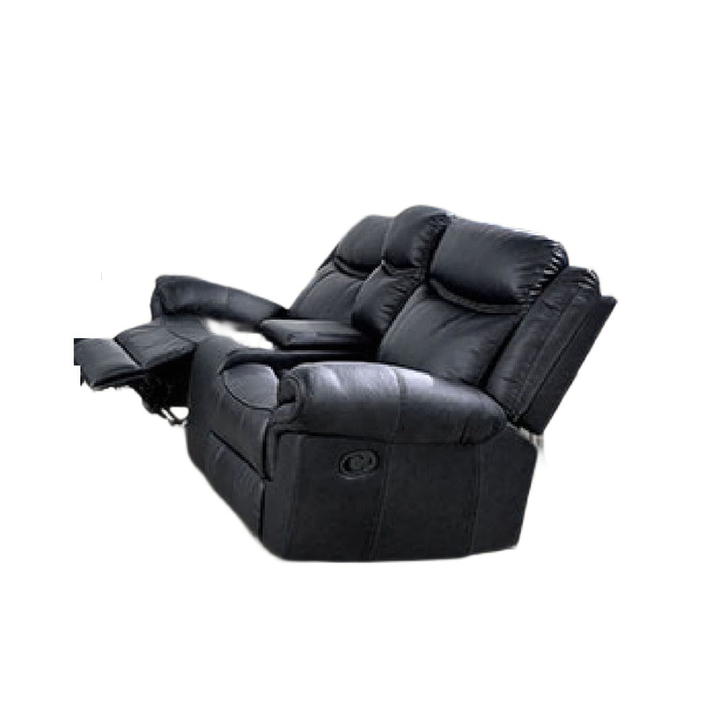 Arisa Manual Reclining Loveseat | Console & Cupholders | Black Faux Leather 79"
