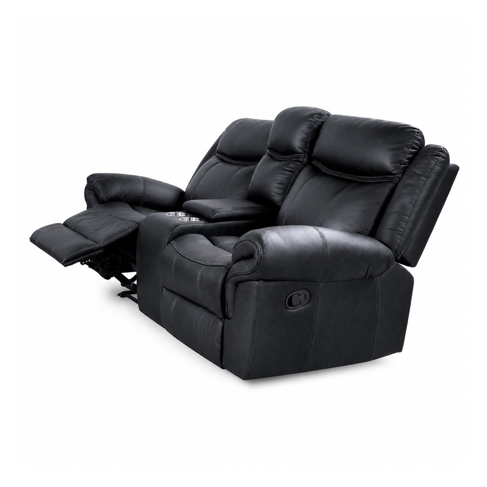 Arisa Manual Reclining Loveseat | Console & Cupholders | Black Faux Leather 79"