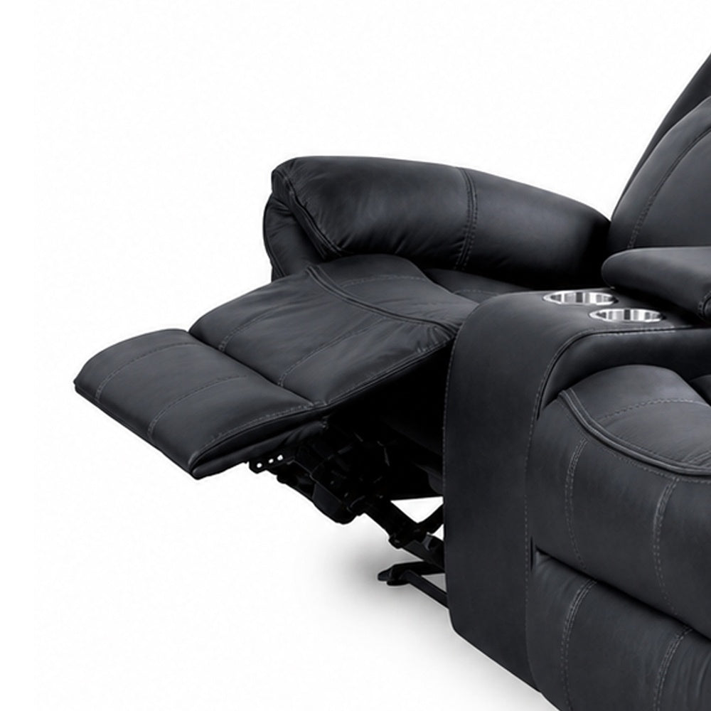 Arisa Manual Reclining Loveseat | Console & Cupholders | Black Faux Leather 79"