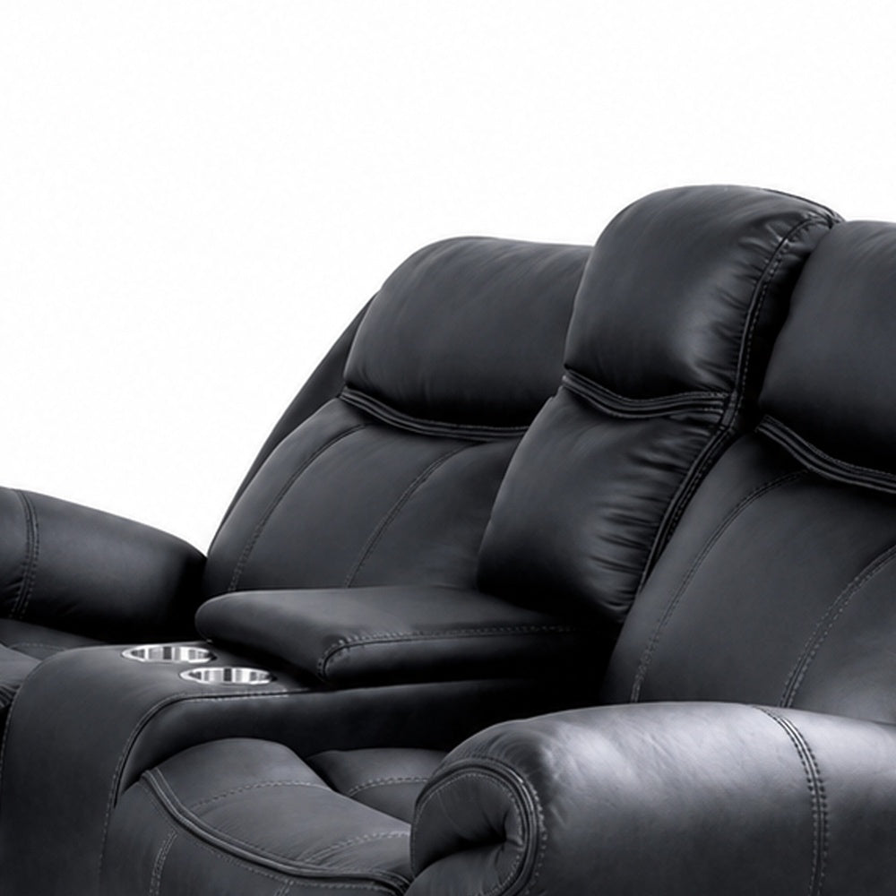 Arisa Manual Reclining Loveseat | Console & Cupholders | Black Faux Leather 79"