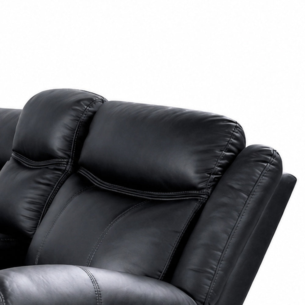 Arisa Manual Reclining Loveseat | Console & Cupholders | Black Faux Leather 79"