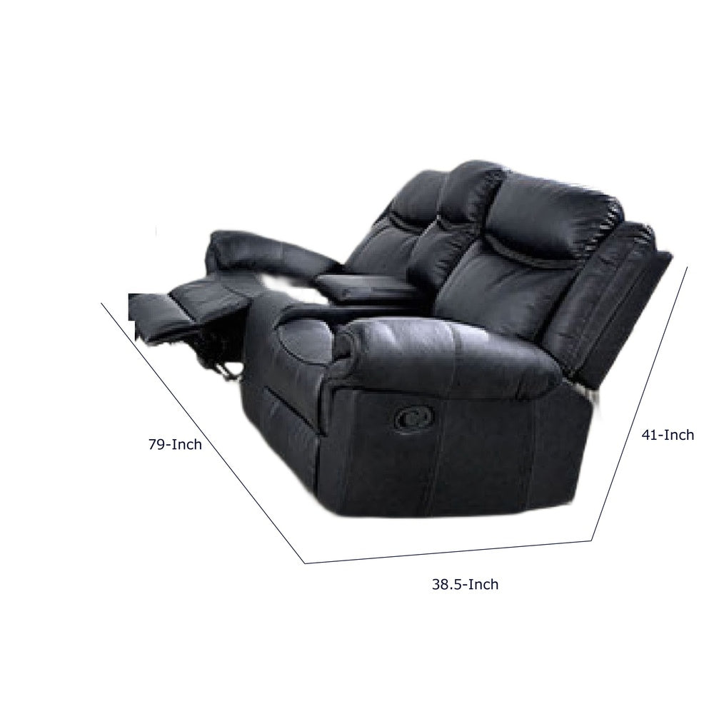 Arisa Manual Reclining Loveseat | Console & Cupholders | Black Faux Leather 79"